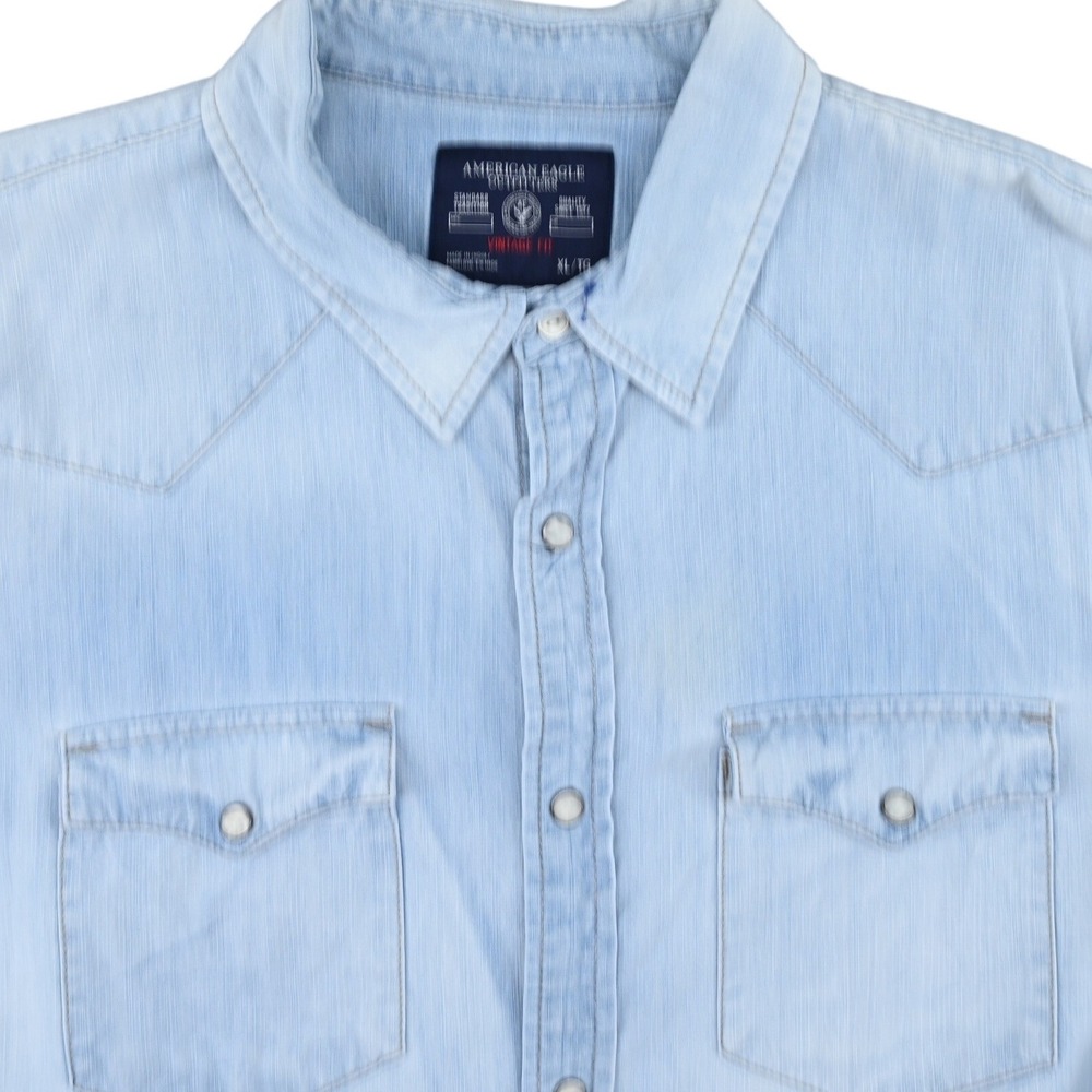 100% Cotton American Eagle Men XL Denim Western Pearl Snap Shirt Vintage Fit